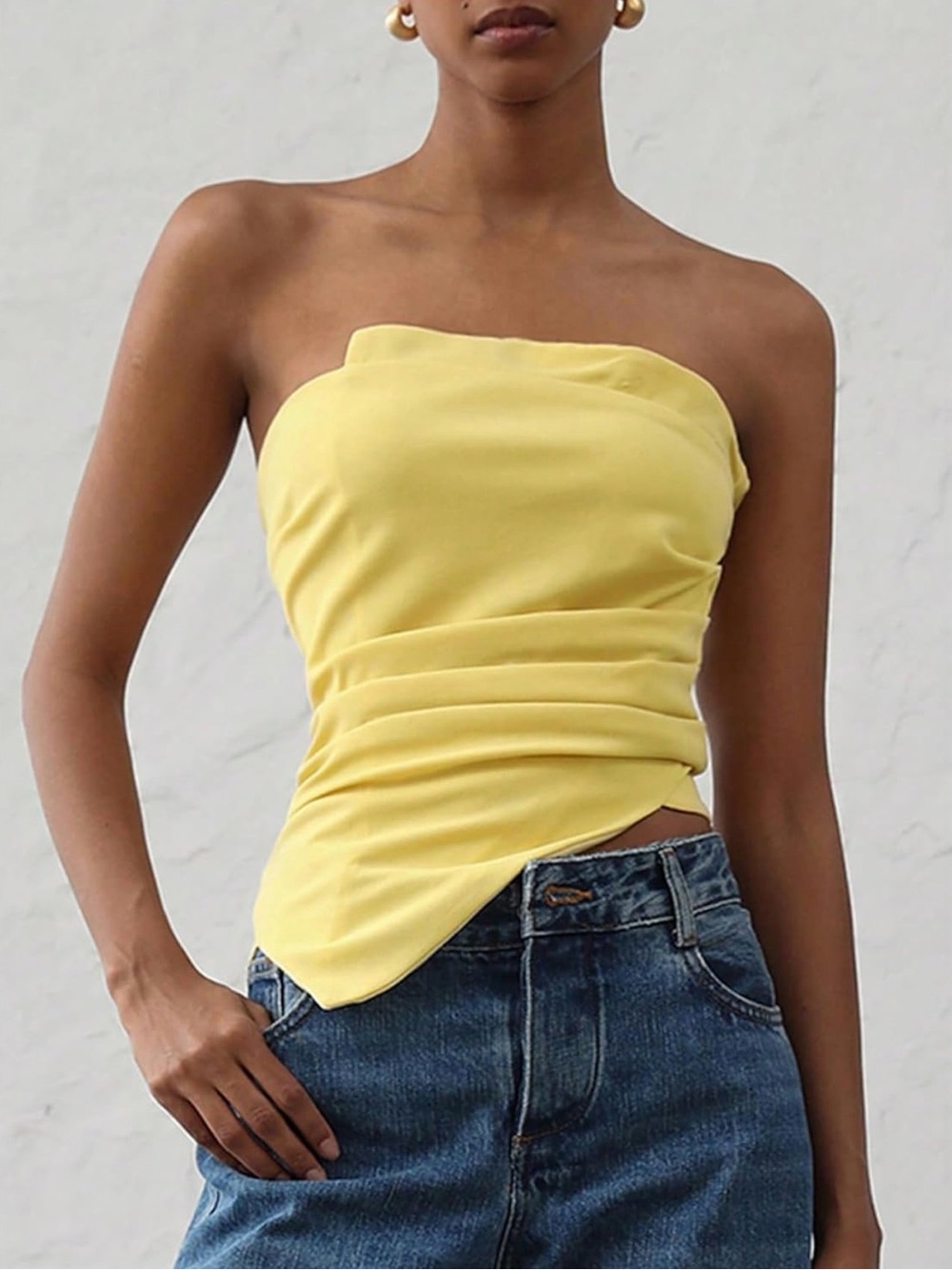 Zara Strapless Yellow Ruched Top